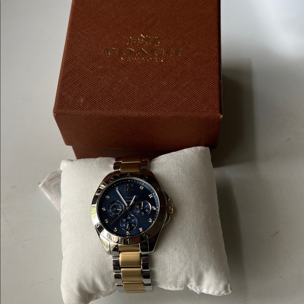 Coach Two-Tone Gold and Silver Bracelet Watch with Blue Dial